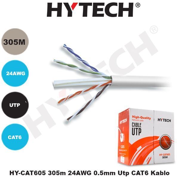 HY-CAT605 CAT6 305M Awg 24 UTP Gri Network Kablosu