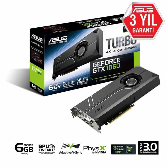 TURBO-GTX1060-6G GTX1060 6GB 192B GDDR5 DVID/HDMI/DP Nvidia Ekran Kartı
