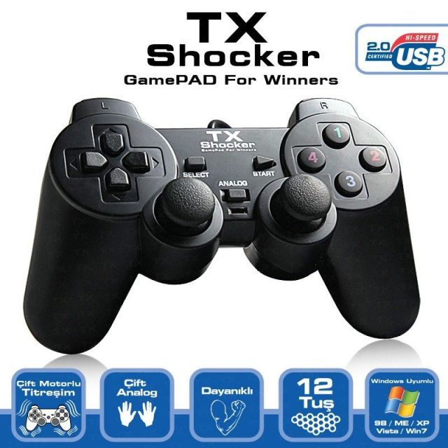 TXACGPAD01 PC Uyumlu Shocker Usb Çift Titreşimli Gaming Gamepad