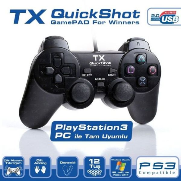 TXACGPAD02 Pc PS3 Uyumlu Quickshot Dijital ve Analog Titreşimli Gamepad