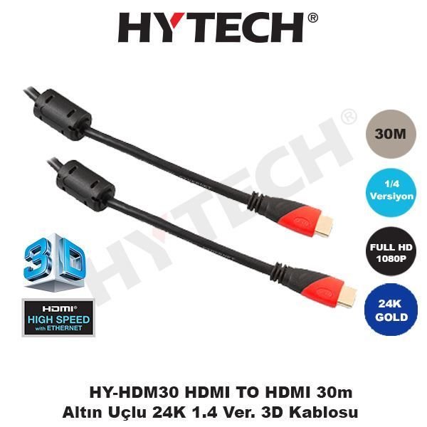 HY-HDM30 30M HDMI To HDMI 24K v1.4 3D Altın Uçlu Görüntü Kablosu