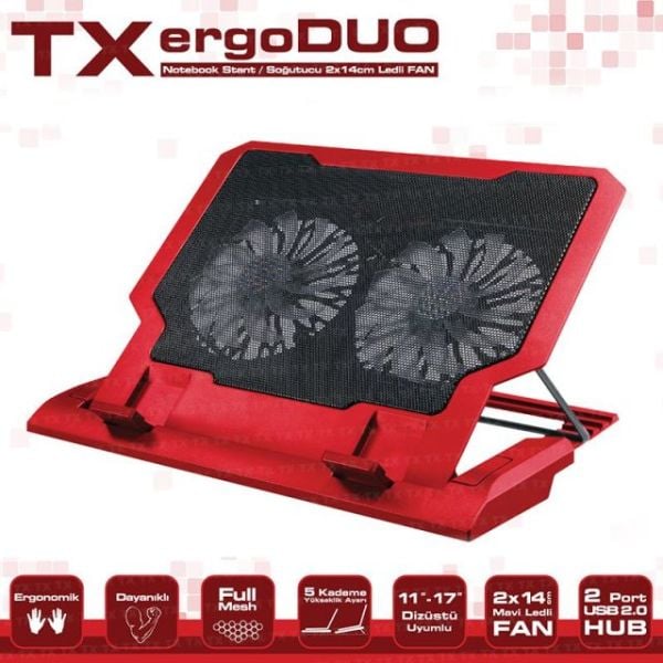 TXACNBERGDUORD 11-17'' 14cm Çift Fan 2xUSB 5xYükseklik Ayarlı Notebook Soğutucu