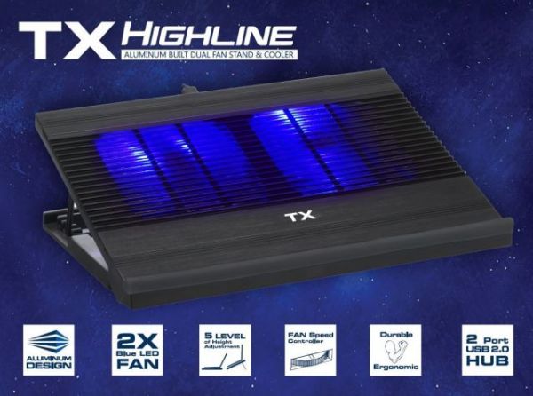 TXACNBHL HIGHLINE 2 X 12 CM MAVİ LED FAN ALÜMİNYUM NOTEBOOK SOGUTUCU