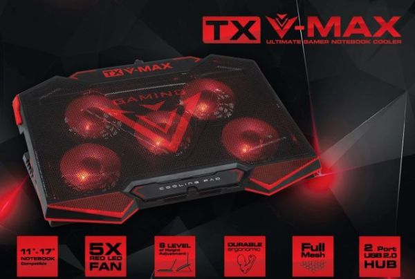 TXACNBVMAX V-MAX 5x7 CM KIRMIZI LED FANLI 6x YÜKSEKLIK AYARLI NOTEBOOK SOGUTUCU