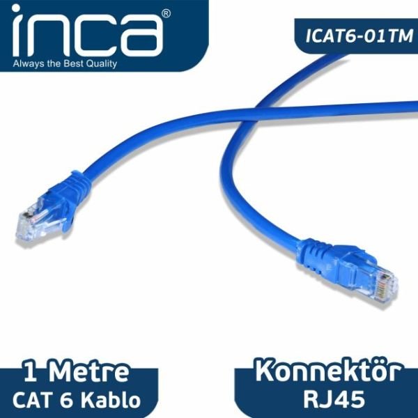 ICAT6-01TM CAT6 1 Metre Mavi Kablo