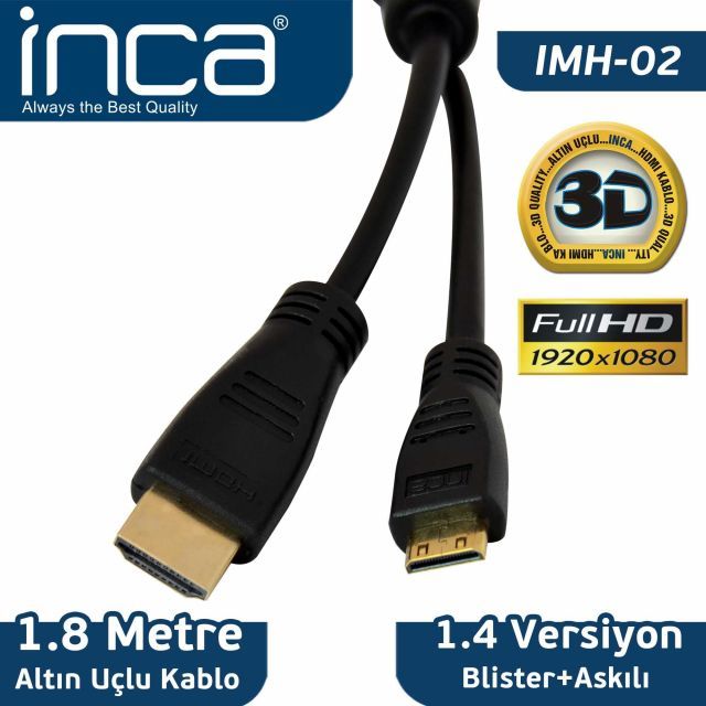 IMH-02 1.8 metre Mini Hdmı To Hdmı 3d V1.4 Full Hd Altın Uç Kablo