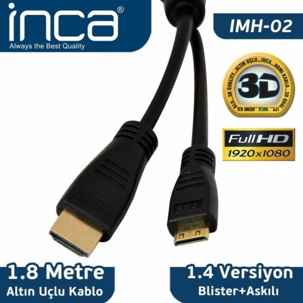 IMH-02 1.8 metre Mini Hdmı To Hdmı 3d V1.4 Full Hd Altın Uç Kablo
