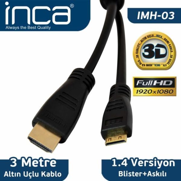 IMH-03 3M Mini HDMI to HDMI 3D v1.4 Full HD Altın Uçlu Kablo