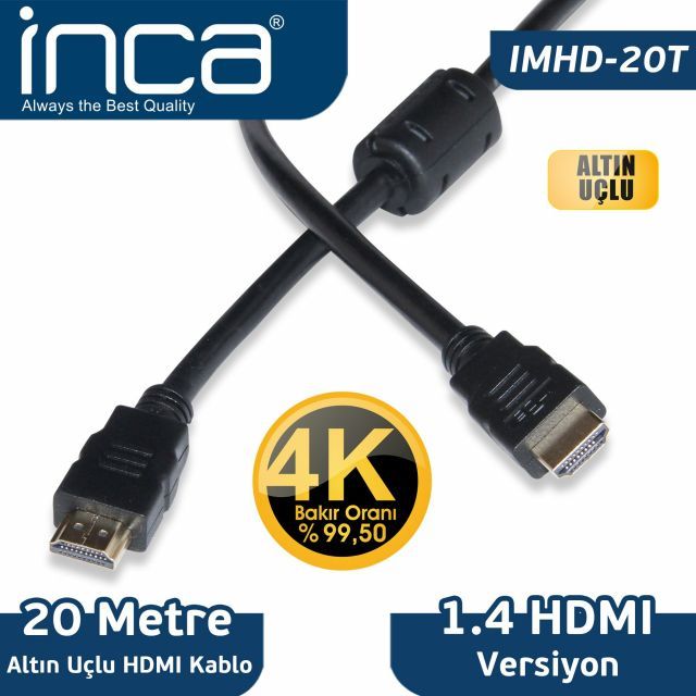 IMHD-20T 20M v1.4 3D 4K Altın Uçlu HDMI Kablo