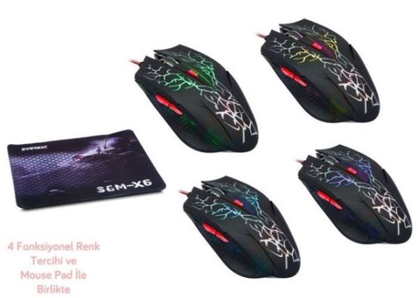 SGM-X6 1600DPI 2 in 1 Set USB Gaming Mouse ve Mouse Pad