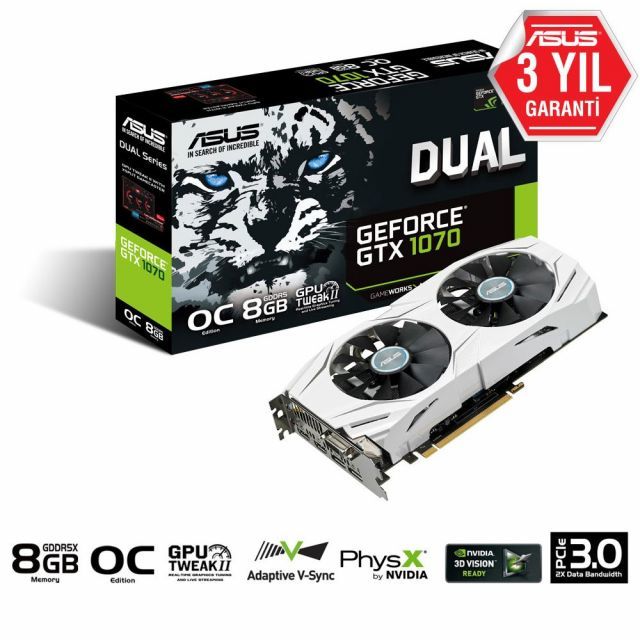 DUAL-GTX1070-O8G GTX1070 8GB 256B GDDR5 DVID/HDMI/DP Nvidia Gaming Ekran Kartı