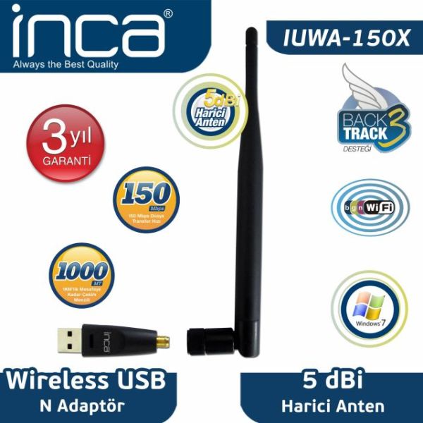 IUWA-150X Kablosuz,150Mbps,5 dBi Harici Antenli USB N Sinyal Alıcı