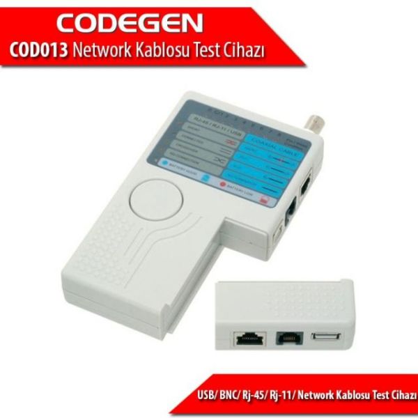 COD013 RJ-45/ RJ-11/ USB / BNC Network Kablosu Test Cihazı