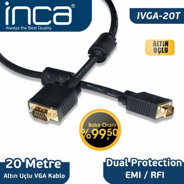 IVGA-20T 20M VGA to VGA Altın Uçlu Kablo