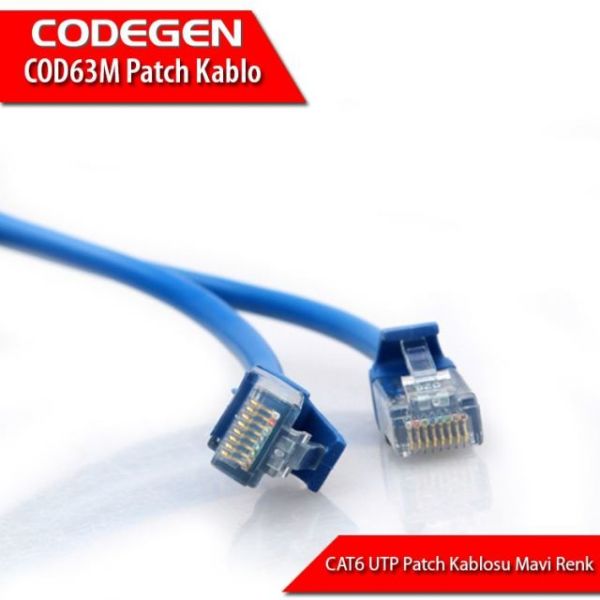 COD63M CAT6 3M UTP Mavi Patch Network Kablosu