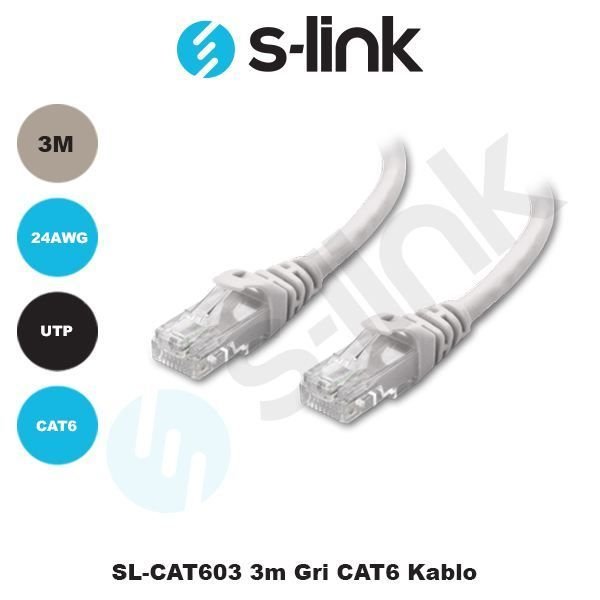 SL-CAT603 CAT6 3M UTP 24 Awg Gri Network Kablosu
