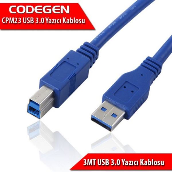 CPM23 3M (AM/BM) USB 3.0 Mavi Yazıcı Bağlantı Kablosu