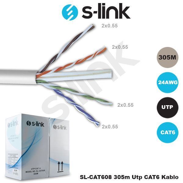 SL-CAT608 CAT6 305M Awg 24 0.5mm Gri Network Kablosu