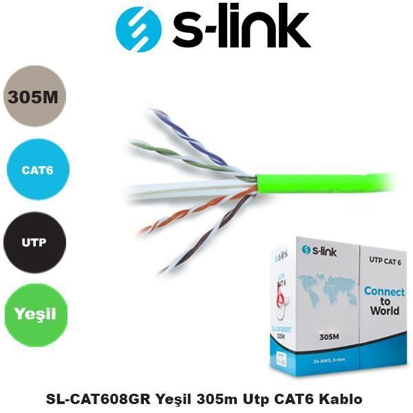 SL-CAT608GR CAT6 305mt 24 AWG UTP Kablo Yeşil