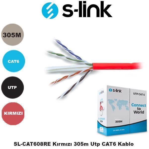 SL-CAT608RE CAT6 305m 24 AWG UTP Kablo Kırmızı