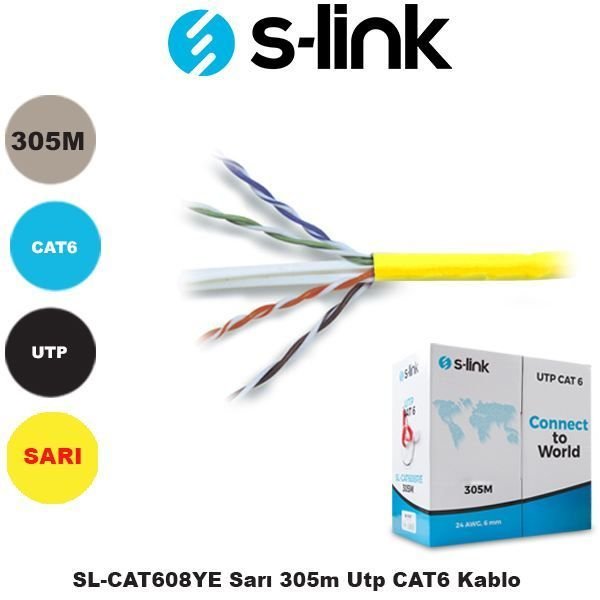 SL-CAT608YE CAT6 305M Awg 24 UTP Sarı Network Kablosu