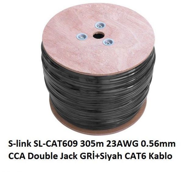 SL-CAT609 305m 23AWG 0.56mm CCA Double Jack GRİ+Siyah CAT6 Kablo