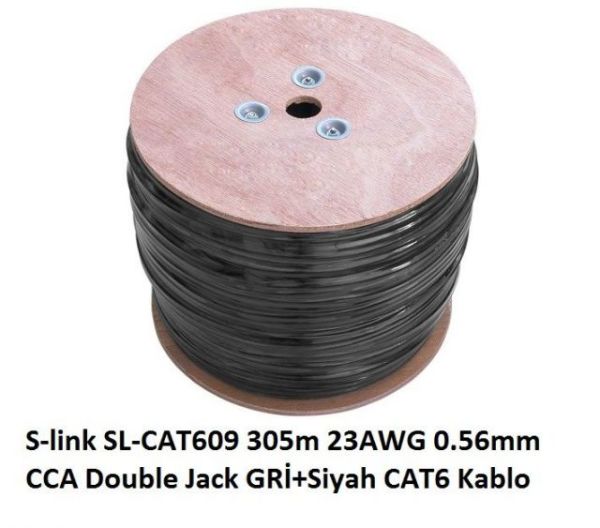 SL-CAT609 305m 23AWG 0.56mm CCA Double Jack GRİ+Siyah CAT6 Kablo