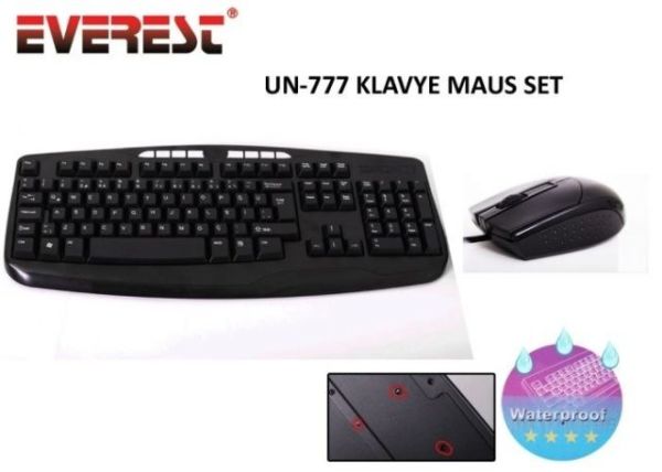 UN-777 Kablolu,USB, Q,TR Multimedya Klavye,Mouse Siyah Set