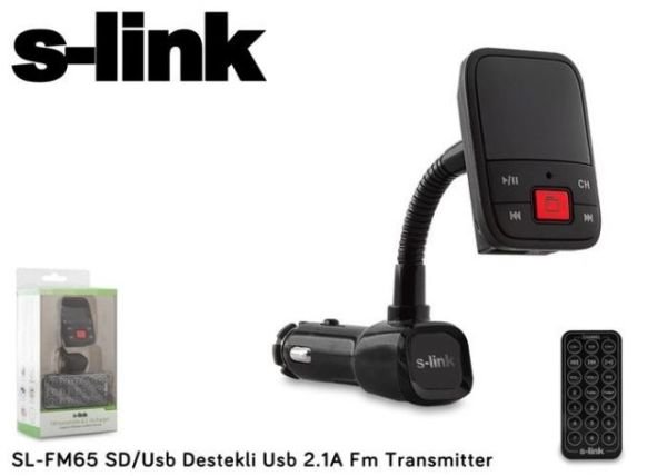 SL-FM65 SD/USB Destekli + 2.1A USB Şarj Portlu FM Transmitter
