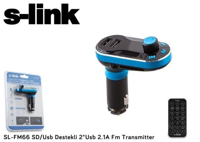 SL-FM66 SD/USB Destekli + 2.1A USB Şarj Portlu FM Transmitter