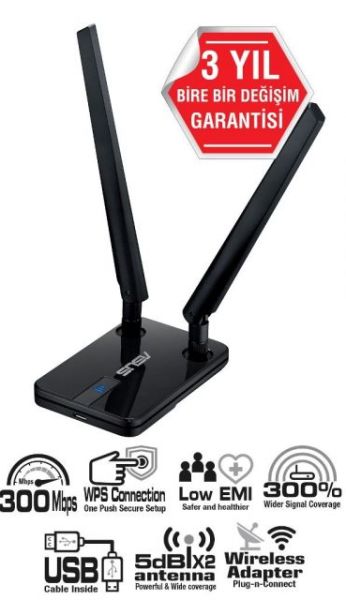 USB-N14 300Mbps Yüksek Menzilli Kablosuz Ağ Adaptörü