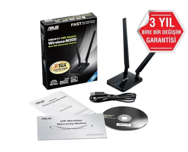 USB-N14 300Mbps Yüksek Menzilli Kablosuz Ağ Adaptörü