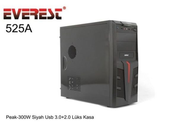 EVEREST-525A 300W Powerlı Penceresiz Midi Tower Siyah Kasa