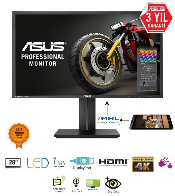 PB287Q MON,PB287Q,28'',4K,1ms,HDMI,DP,MM,VESA,Siyah,3840x2160