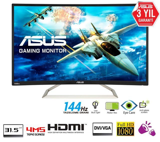VA326H 31,5'',Gaming,VA,Kavisli,1920x1080,4ms,144hz,D-SUB,HDMI,Dual Link DVI