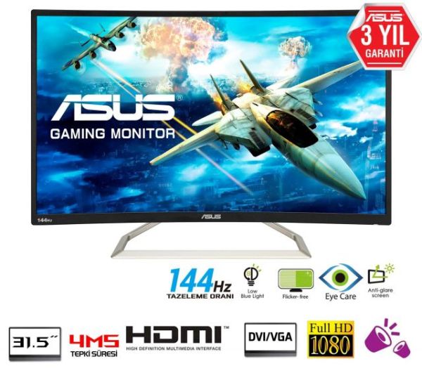 VA326H 31,5'',Gaming,VA,Kavisli,1920x1080,4ms,144hz,D-SUB,HDMI,Dual Link DVI