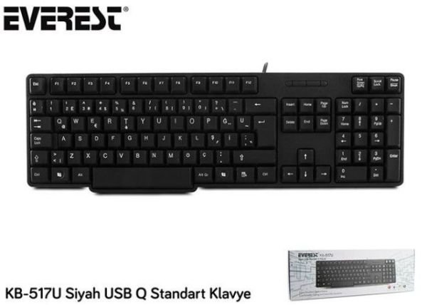 KB-517U Kablolu, USB, Q, TR, Standart Siyah Klavye
