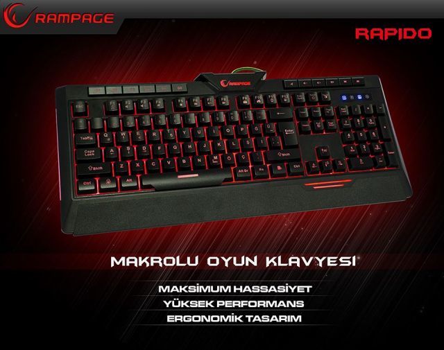 KB-R03 Rapido USB 7 Renk Aydınlatmalı Q Multimedya Makro Siyah Klavye