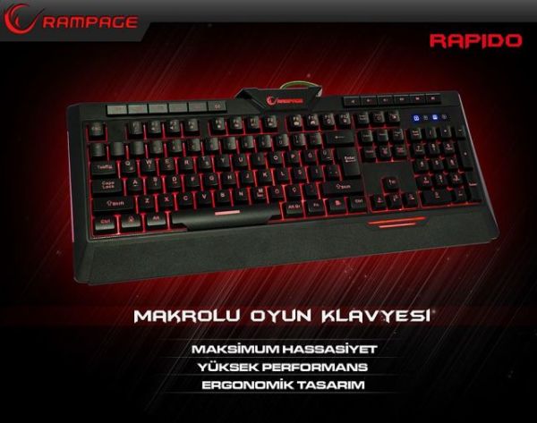 KB-R03 Rapido USB 7 Renk Aydınlatmalı Q Multimedya Makro Siyah Klavye