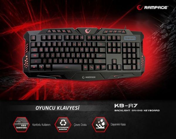 KB-R7 KB-R7 USB Işıklandırmalı Q Siyah Gaming Klavye