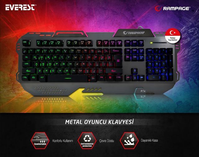 KB-R74 Gökkuşağı Aydınlatmalı USB Gaming Q Multimedia Klavye
