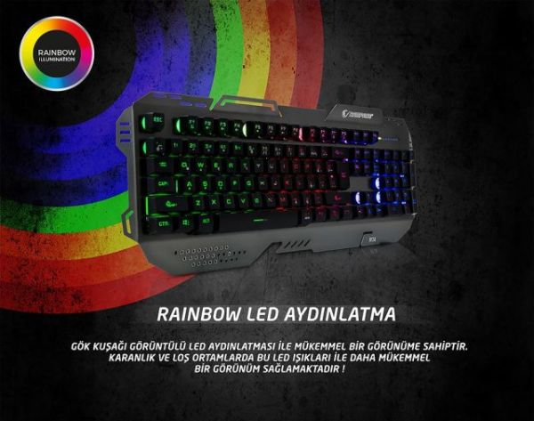 KB-R74 Gökkuşağı Aydınlatmalı USB Gaming Q Multimedia Klavye