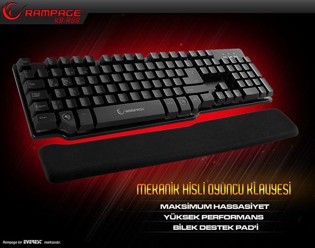 KB-R88 Rampage USB Mekanik Hisli ve Pad Gaming Q Siyah Klavye