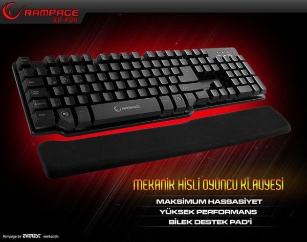 KB-R88 Rampage USB Mekanik Hisli ve Pad Gaming Q Siyah Klavye