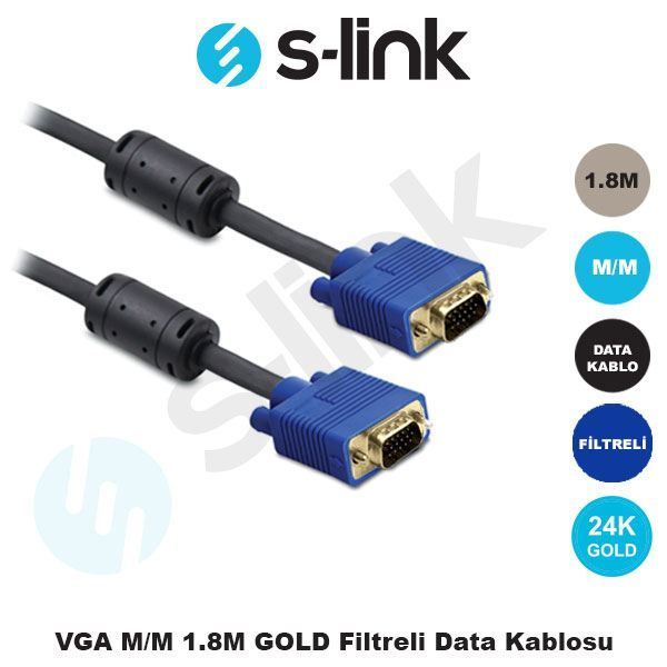 SLX-172 1.8M M/M Monitör PC Arası VGA Data Görüntü Kablosu
