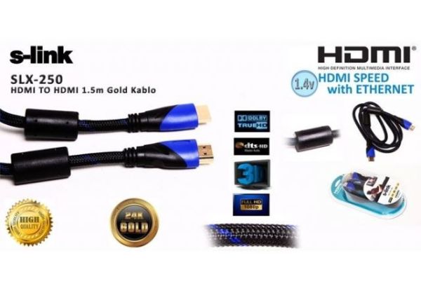 SLX-250 1.5M HDMI To HDMI Altın Uçlu 24K v1.4 3D Görüntü Kablosu