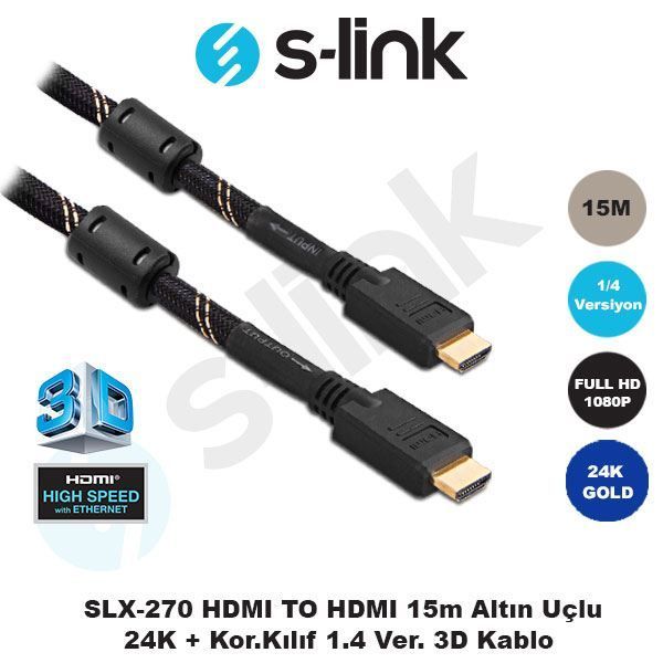 SLX-270 15M HDMI to HDMI Altın Uçlu 24K v1.4 3D Görüntü Kablosu