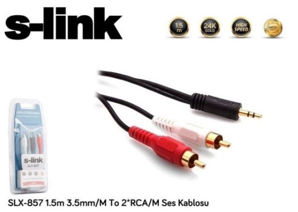 SLX-857 1.5 Metre 2xRCA-3.5mm Altın Uçlu Stereo Ses Kablosu