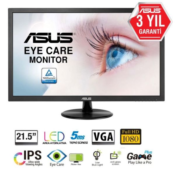 VP228DE 21,5''1920x1080,5ms,VGA,EyeCare,Siyah Led Monitör