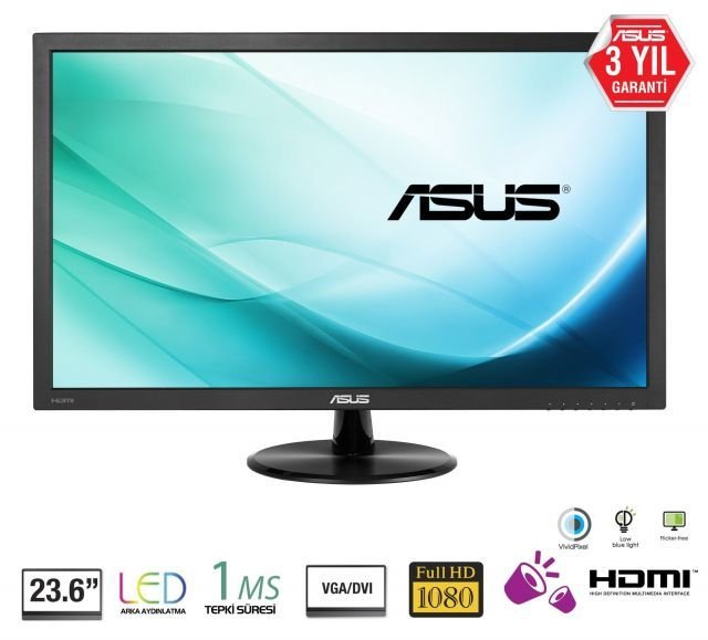 VP247H MON,VP247H,23.6'',GAMING,1ms,VGA,DVI,HDMI,MM,VESA,Siyah,1920x1080